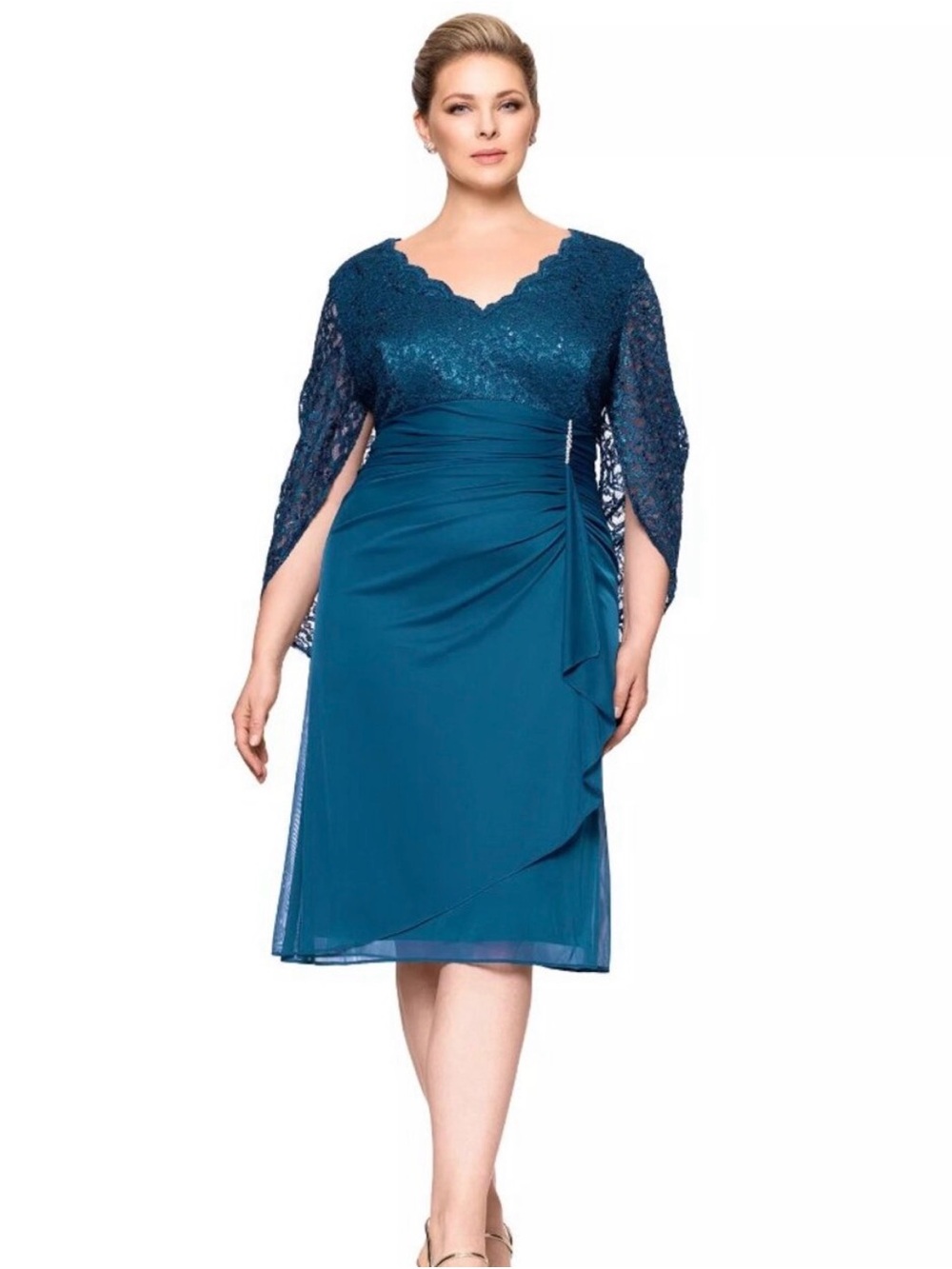 Betsy & Adam Women's Plus Size Lace Draped-back Sheath Dress